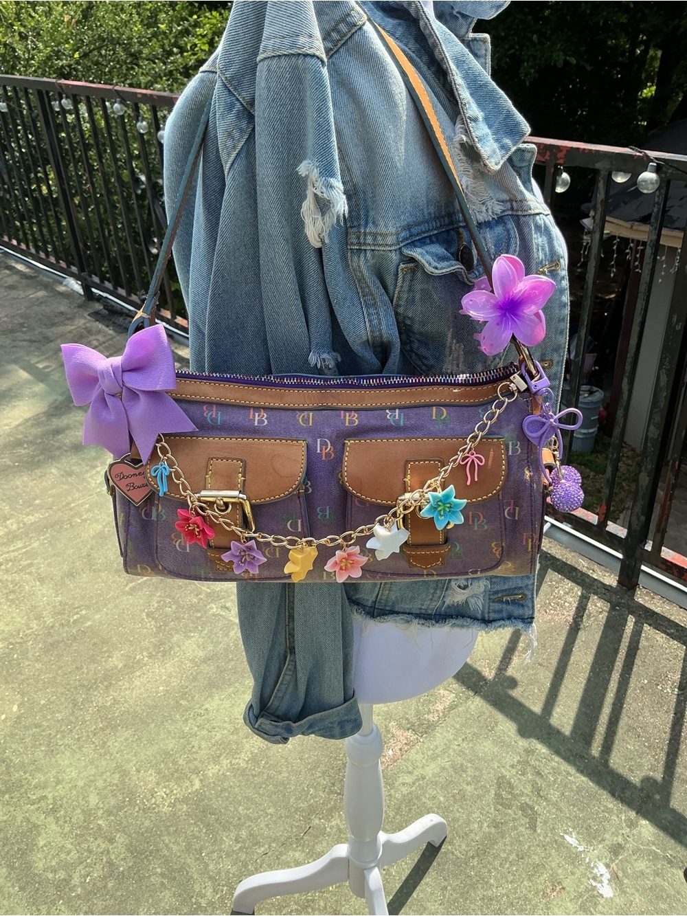 Dooney & Bourke Purple Signature Canvas Floral Charm Shoulder Bag